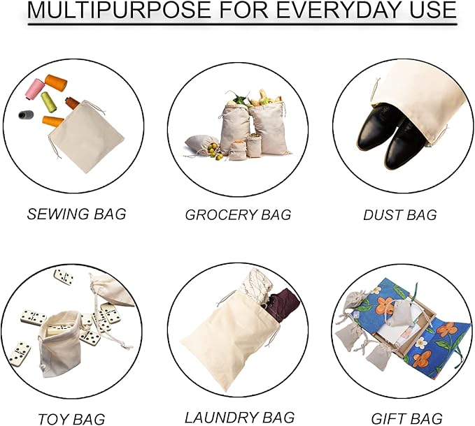 4x6 inches Natural Cotton Double Drawstring Reusable Produce Muslin Bags – Multipurpose Drawstring Storage Pouch for Everyday Use (Pack Of 25)