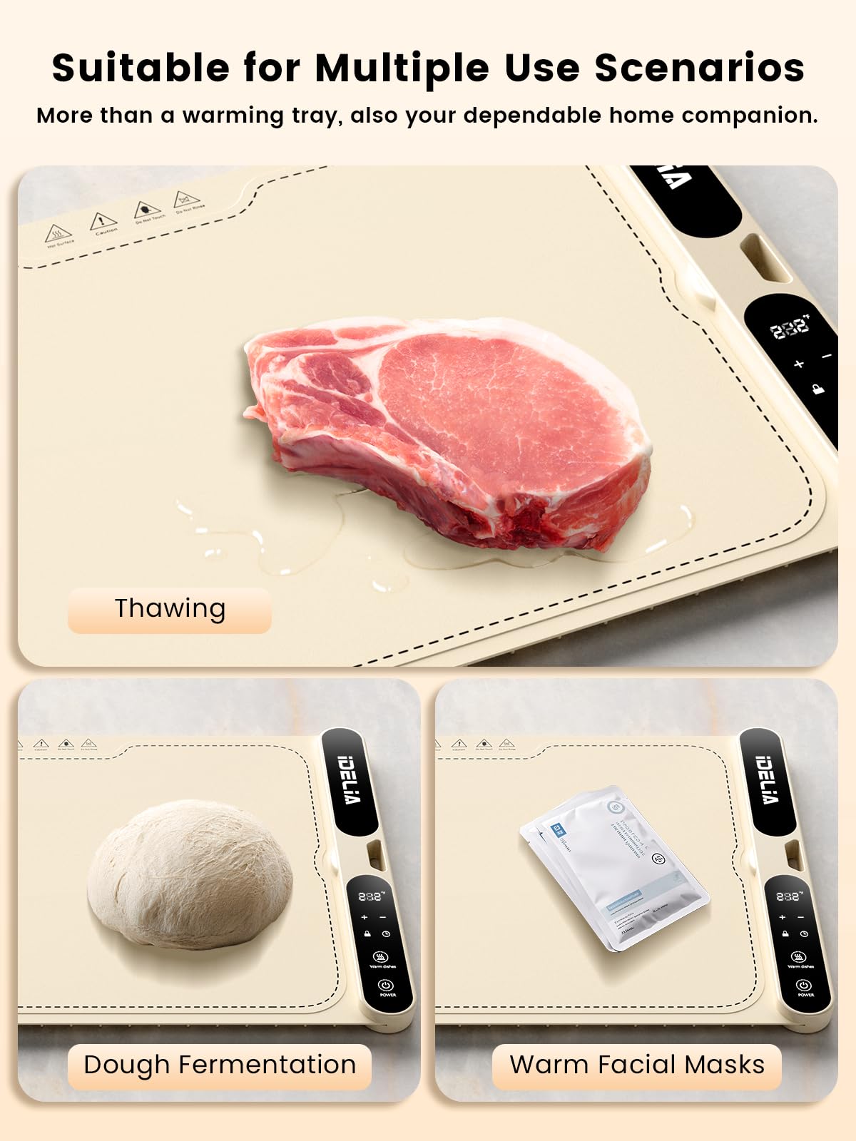 Food Warming Mat Electric Heating - Portable Silicone Warming Tray with 7 Temperature Settings and 8 Hours Timer for Party Buffet Home Travel Kitchen (31.5"x15",Beige)