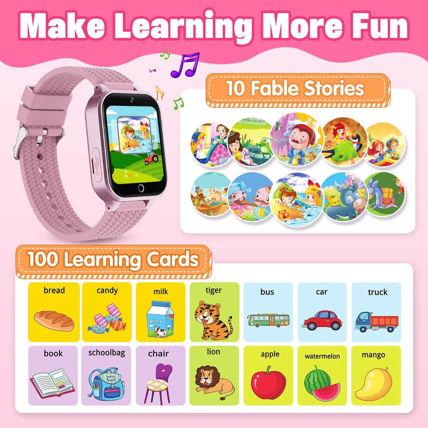 Kids Smart Watch for Girls Age 5-12, Kids Watch with 26 Games, Camera Music Player Pedometer Habit Tracking HD Touchscreen Flashlight Smart Watch for Kids Birthday Gifts for Girls Ages 6 7 8 9 (Pink)