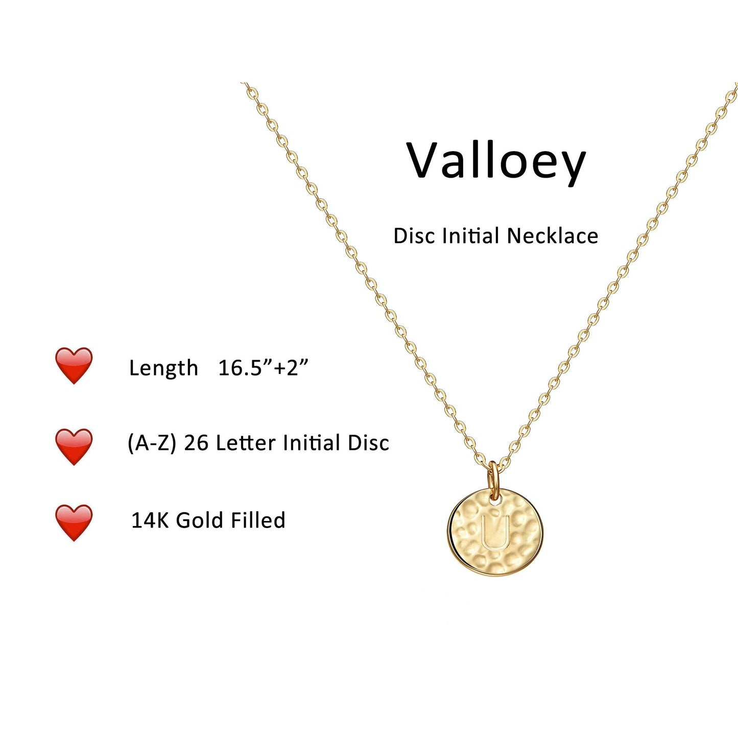 Valloey Rover Initial Necklaces for Women 14K Rose Gold Plated Dainty Letter Necklce Round Coin Pendant Double Side Engraved U N