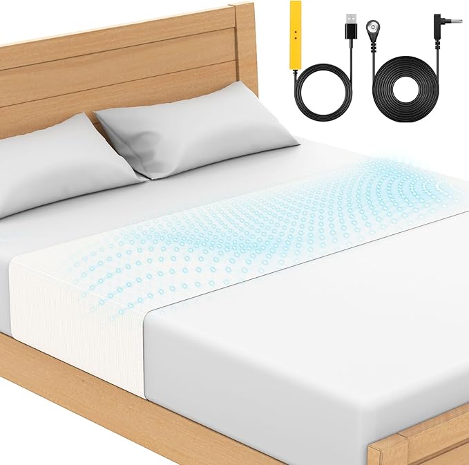 Grounding Mat for Bed 90% Organic Cotton+10% Pure Silver Fiber, Grounding Fitted Sheets for All Mattress Sizes, with Static grounding Cord and Test Pen(White, 105.4 * 23.5 inch)