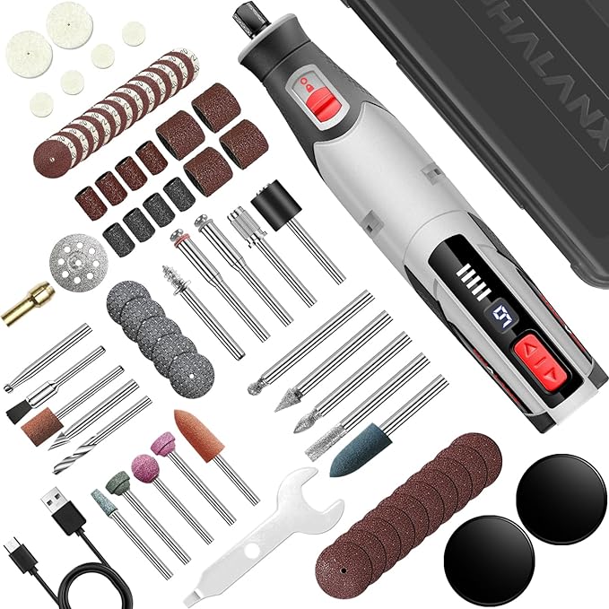 PHALANX Cordless Rotary Tool Kit, 4V 4000mAh Battery, 80 Accessories, 9 Speed Settings, 28000 RPM Max, Type-C Charging (PRT-Grey)