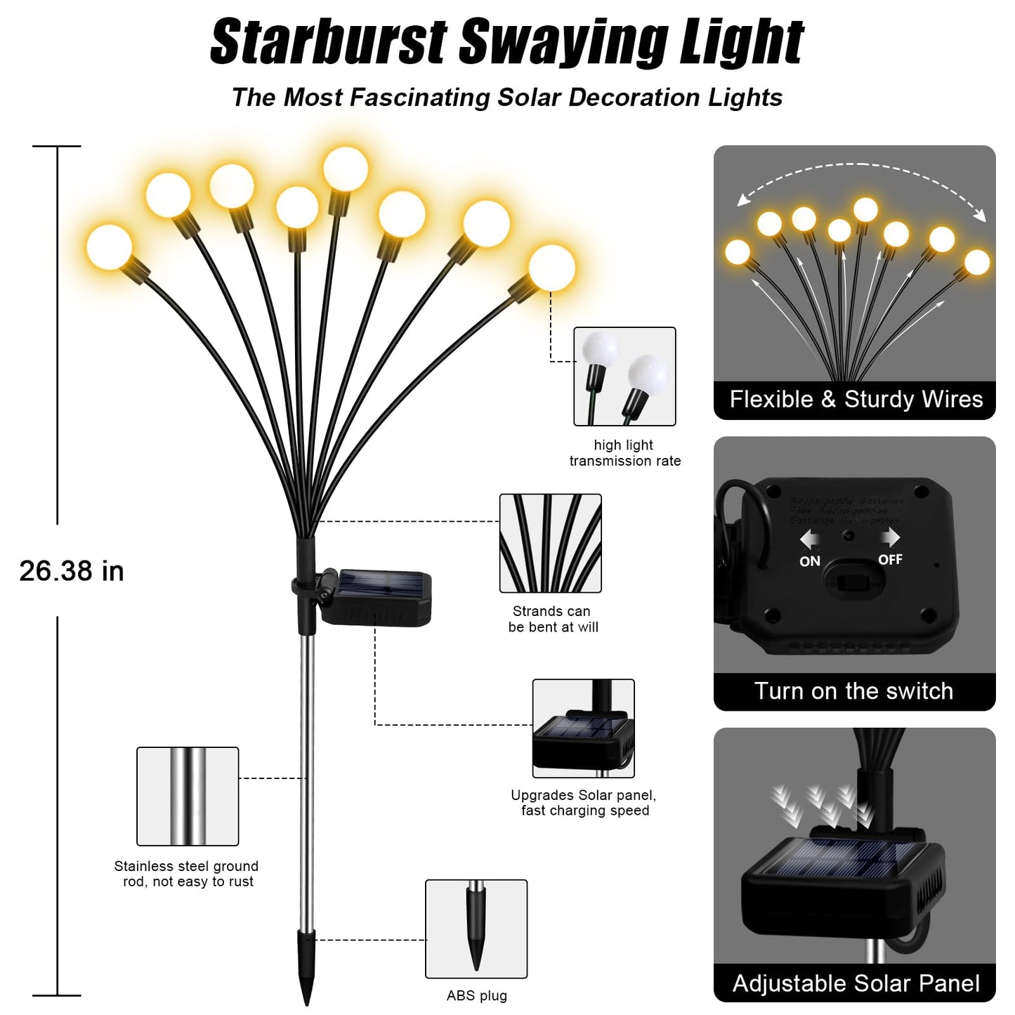 NBQQ Solar Garden Lights Outdoor,2 Pack 16LED Waterproof Solar Powered Lights for Yard Pathway Patio, Swaying Lawn Decor as Gardening Gifts for Women Holiday