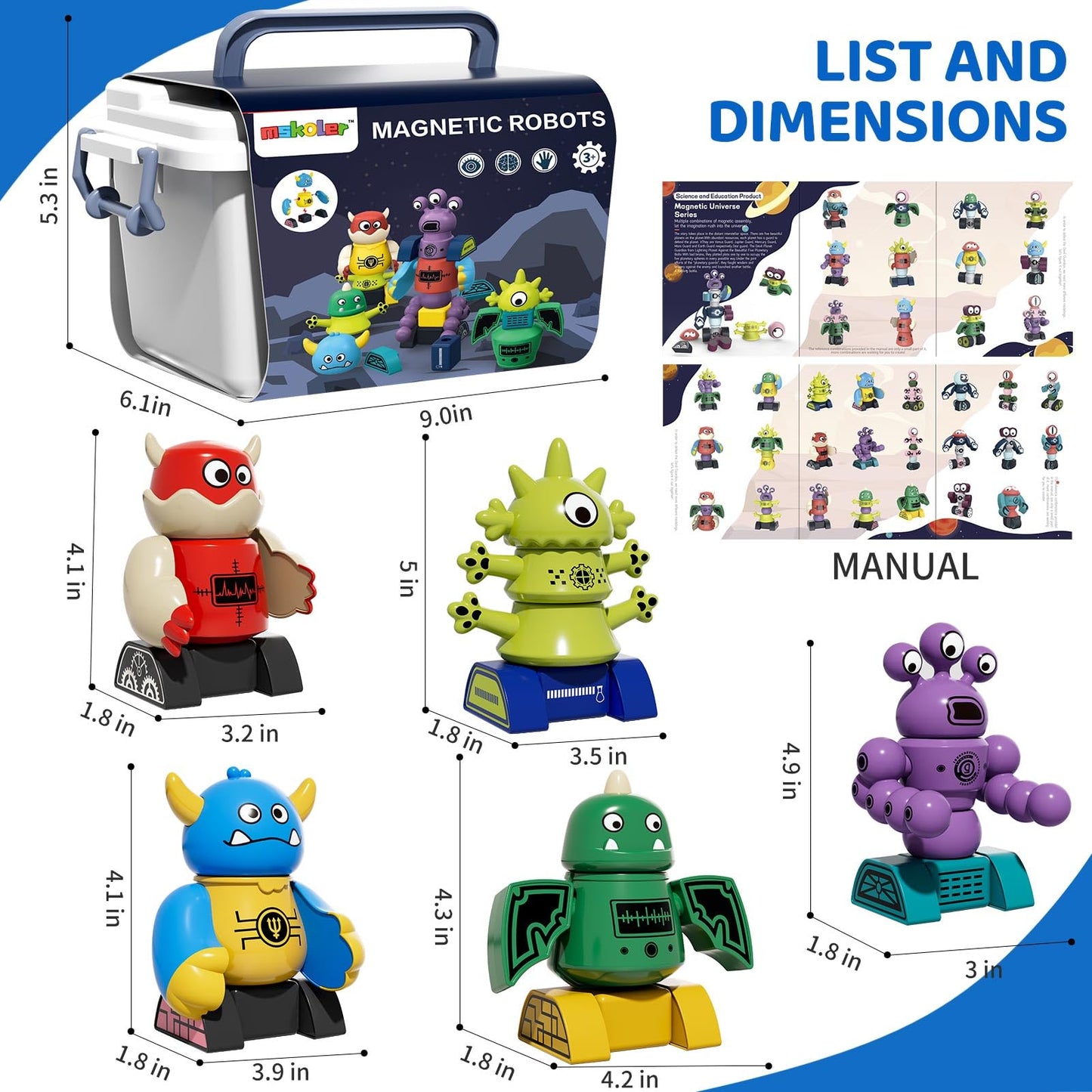 MSKOLER Magnet Robot Toys for Kids 3-5 - Magnetism Stacking Transform Boys Toys for Ages 5-7 with Storage Box, Set for Toldllers Age 3-8 Years Old Girls, Christmas and Birthday Gifts