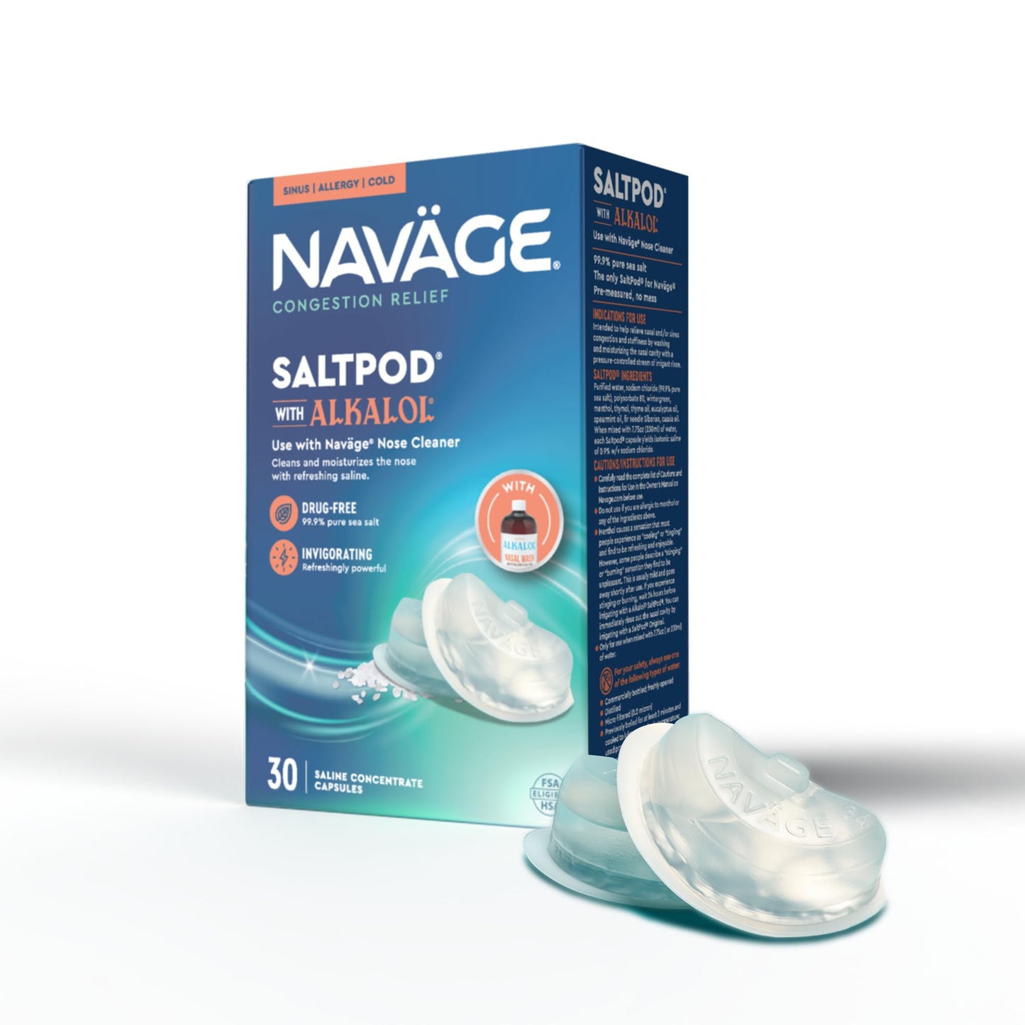 Navage SaltPod w/Alkalol (3 30-Packs) - Exclusively Designed Nasal Rinse - Sinus Rinse Alkalol Pods for Fast Relief (90 SaltPod Refills)