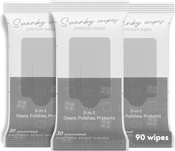 Swanky Stainless Steel Cleaner Wipes - Grime & Grease Remover Kitchen Cleaning Supplies - Clean & Shine, For Stove Top, Refrigerator, Sink, Oven, & Household Appliances - Soft Wipes, 90 Count