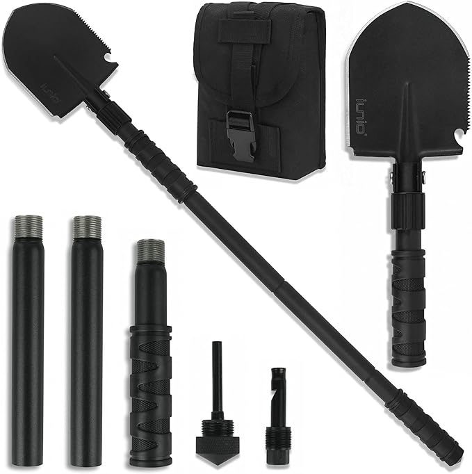 iunio Camping Shovel,Shovel Folding, Portable, Multitool, Foldable Entrenching Tool, Collapsible Spade, for Backpacking, T...