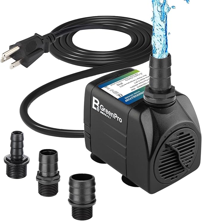 BeGreenPro 550GPH Submersible Water Pump(2000L/H 30W), Adjustable Ultra Quiet Fountain Pump with 4 Nozzles 7.2ft High Lift...