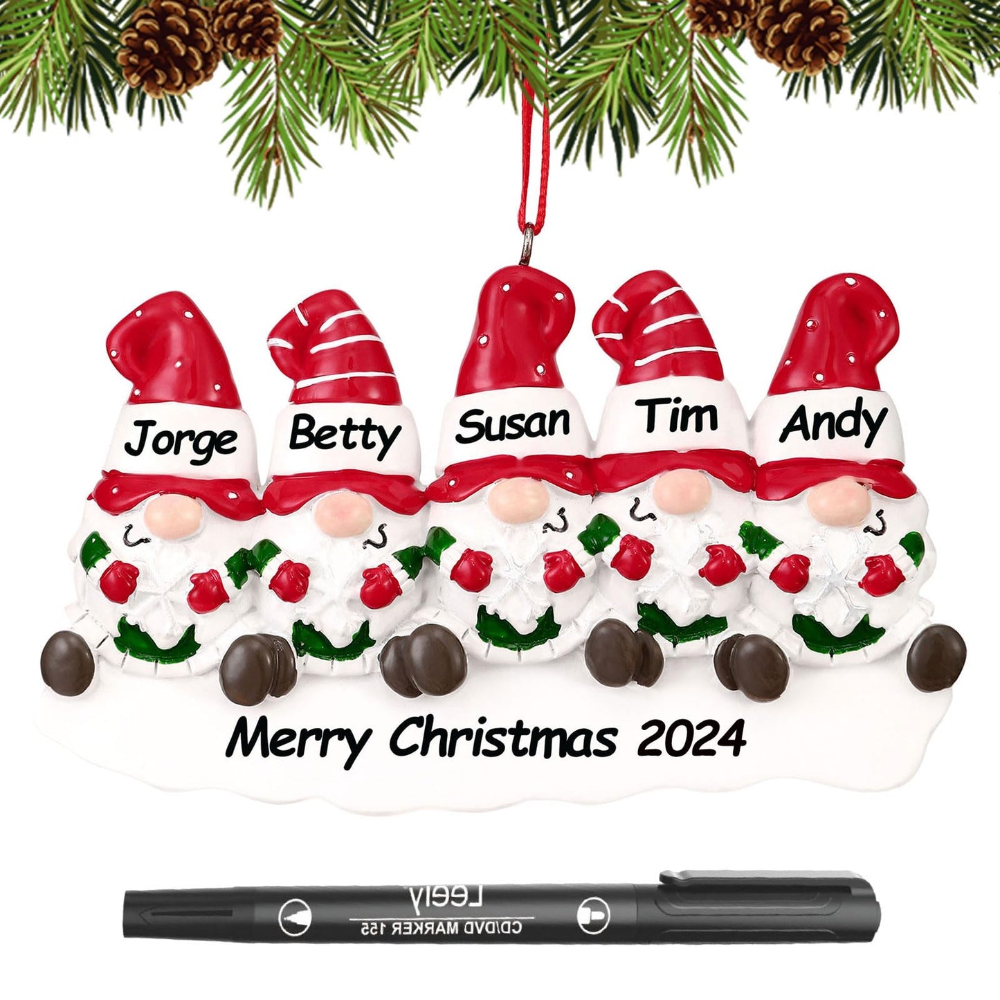 Personalized Christmas Ornaments 2025 Family of 2/3/4/5/6 Gnome Custom Christmas Ornament with Names Customized Family Ornaments for Christmas Tree Decoration Customized Gifts, Gnome Family of 5