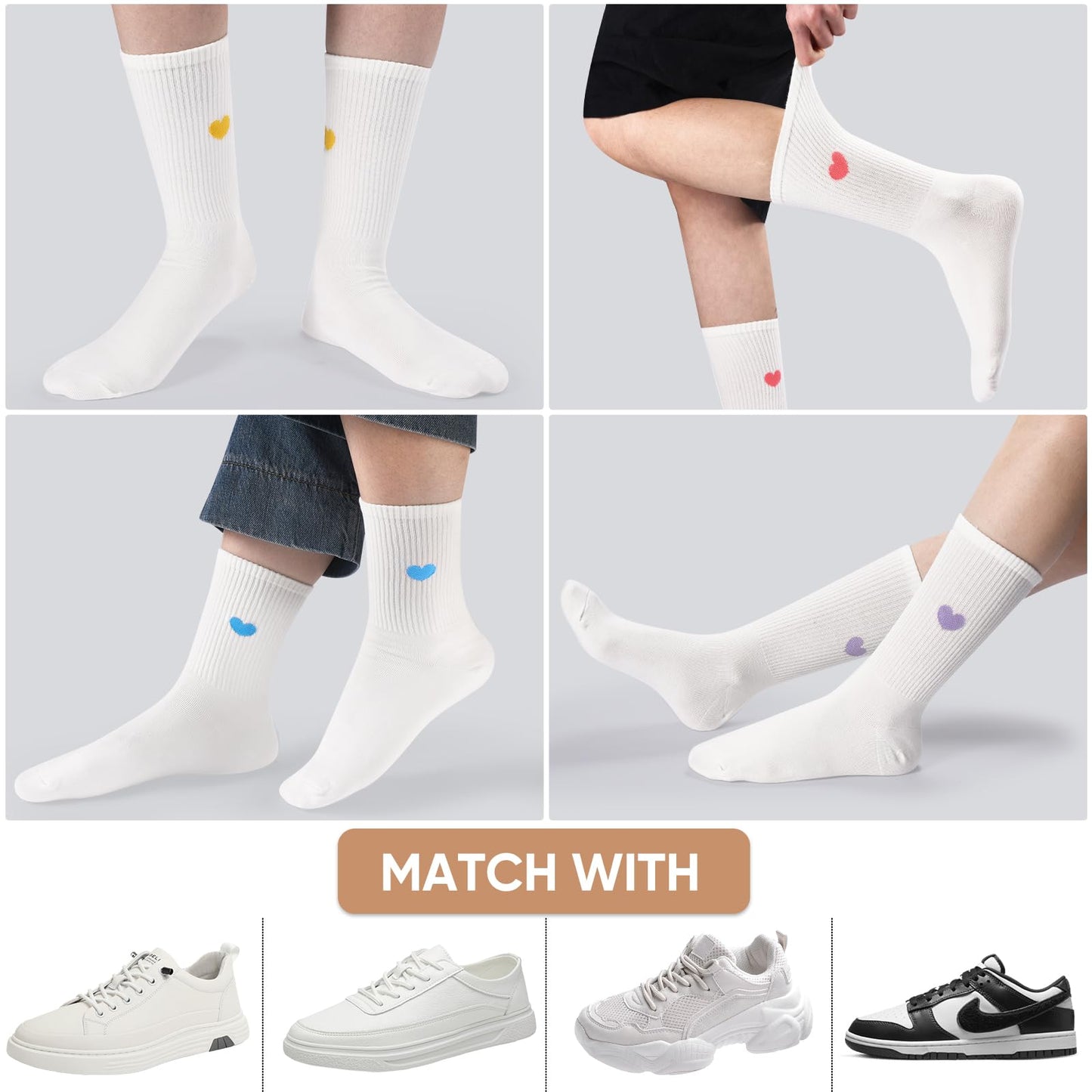 Corlap Women's Cute Cotton Crew Socks - Calf High Dress Socks, Novelty Fun Heart Design 5 Pairs (Gift Box)