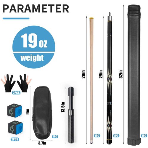 lotmusic Premium Pool Stick with Telescopic Fiber Extension Cue,58 Inch Professional Pool Cue Stick Set with Black Pool Cue Case & Billiards Accessories.