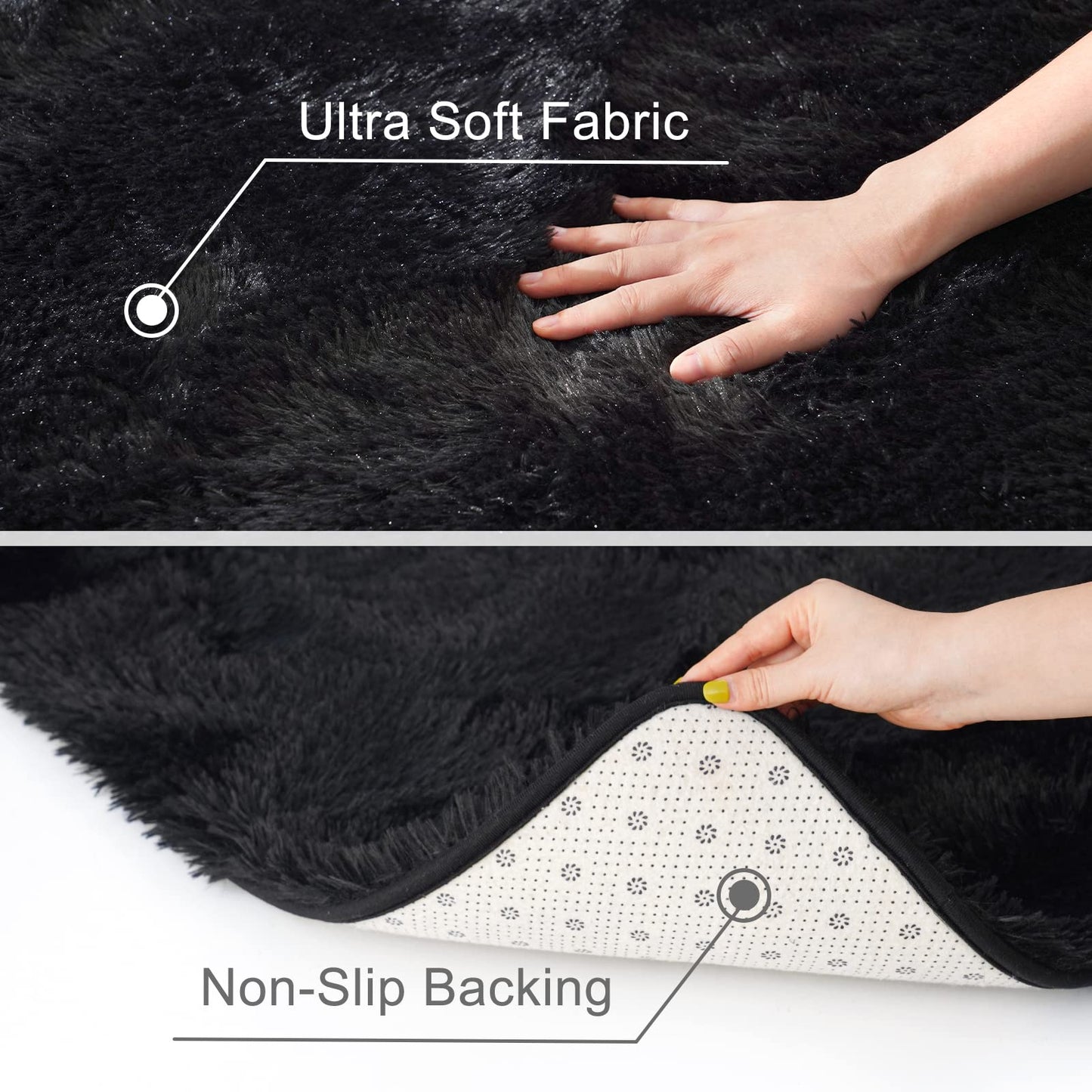 ST. BRIDGE Black Runner Rug for Bedroom 2x6 Feet, Fluffy Shag Area Rugs for Living Room Nursery, Fuzzy Furry Bedside Rug for Girls Kids Baby Room, Modern Indoor Comfy Plush Carpet Decor