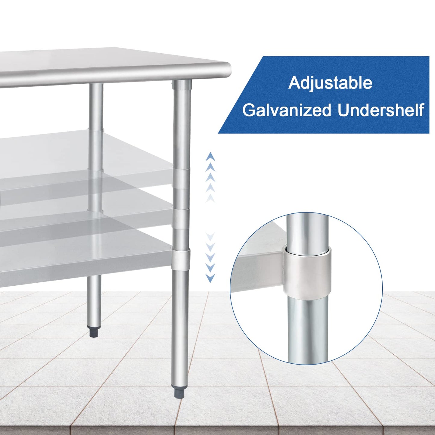 HARDURA Stainless Steel Table 24X30 Inches with Undershelf and Galvanized Legs NSF Heavy Duty Commercial Prep Work Table for Restaurant Kitchen Home and Hotel