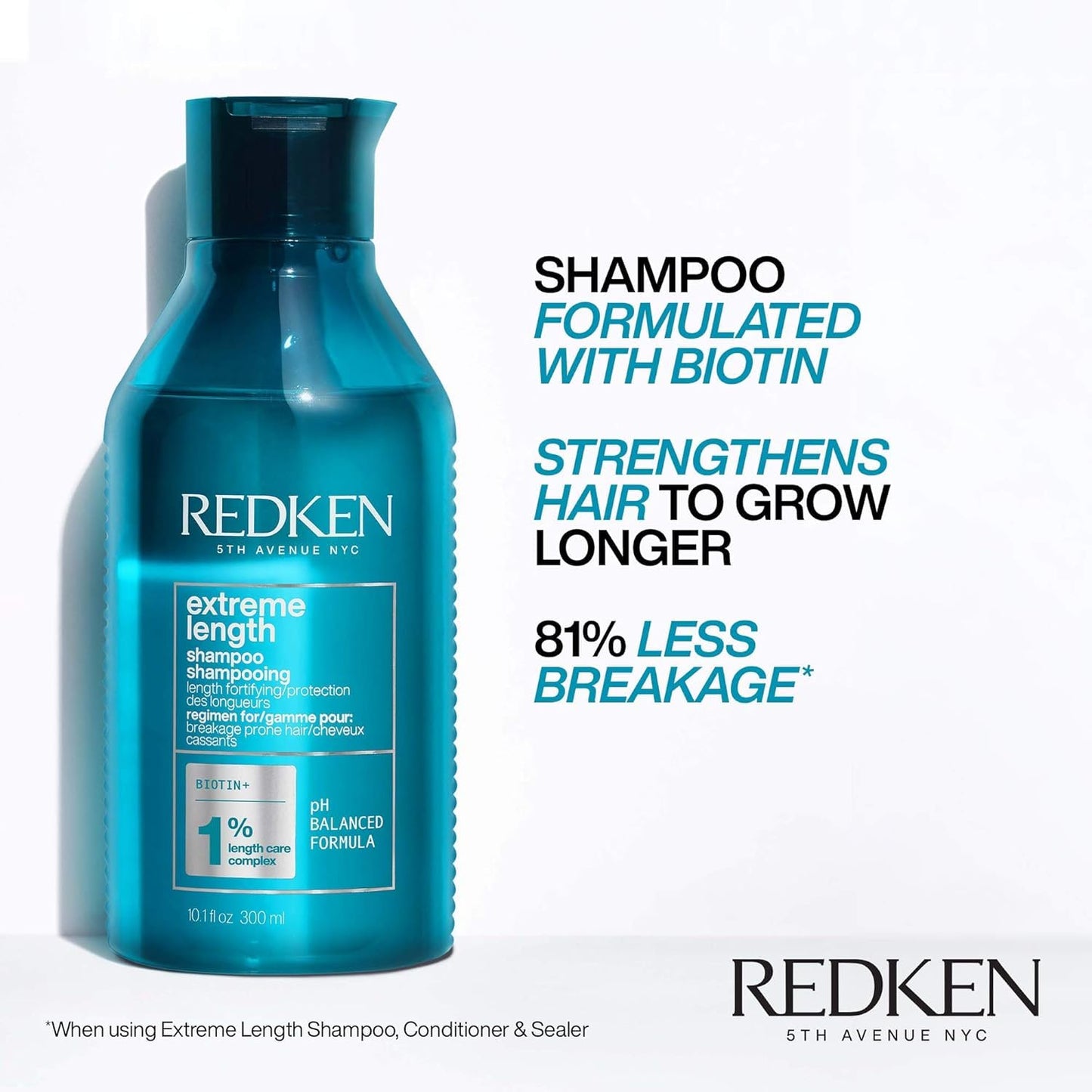 Redken Extreme Length Shampoo For Damaged Hair - Prevents Breakage and Strengthens Hair, Infused With Biotin For Hair Growth, 33