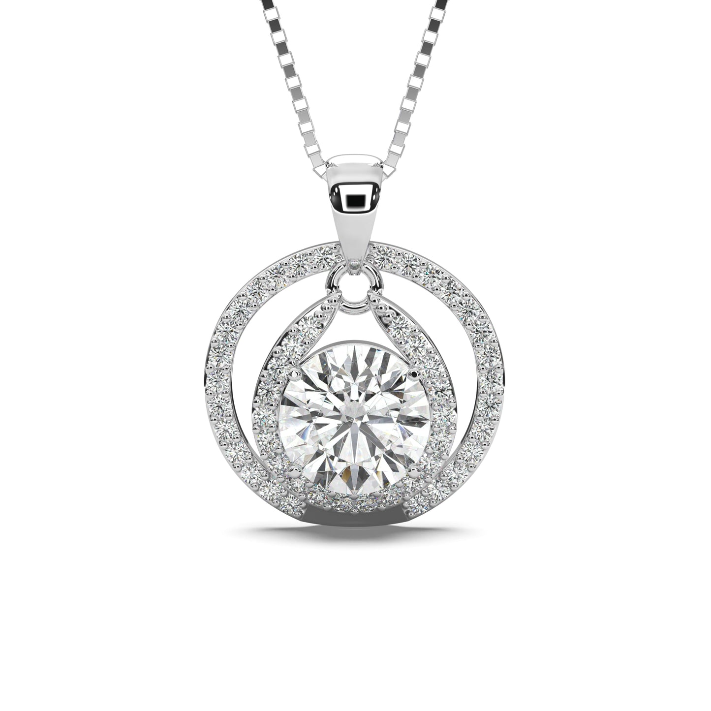 TOR JEE Certified Moissanite Pendant Necklace Gift for Women Birthday for Her, Platinum Plated Silver Necklace with Moissanite Diamond Imitation Gift for Wife from Husband (Circles, 1 CT)