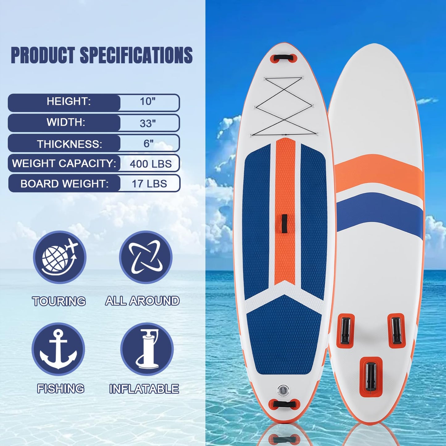 NEWBULIG 33" Inflatable Paddle Board SUP, Stand Up Paddle Board Blow Up with 3 Carry Handles, Non-Slip Deck Pad, Complete Kit with Pump, Leash & Backpack for Beginners/Adults