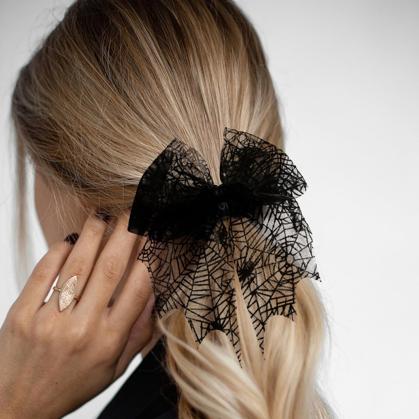Halloween Bow Hair Clip Lace Flat Hair Clips for Women Funny Black Spider Web Claw Clips for Thin Thick Hair Styling Cosplay Cos