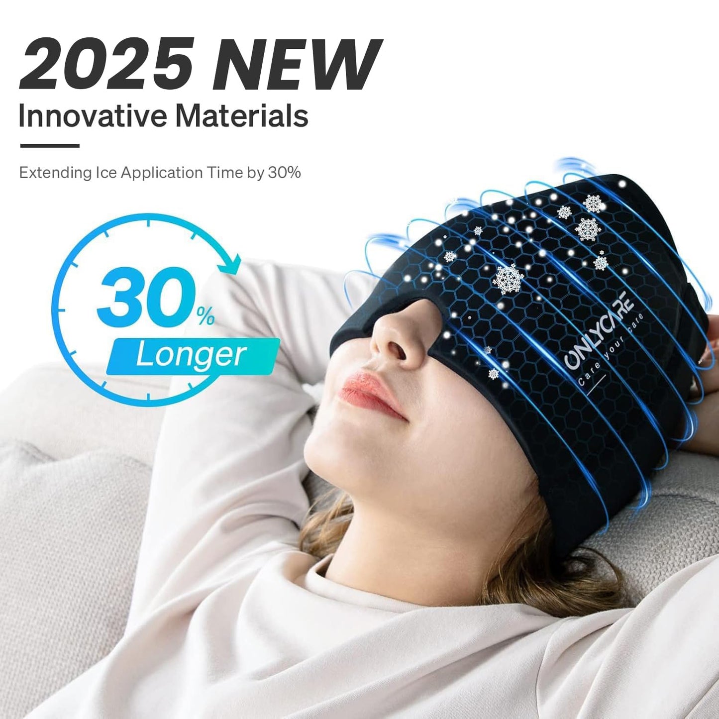 ONLYCARE Migraine Relief Cap,Soothing Migraine Mask,Upgraded Odorless Gel Ice Head Wrap, Hot and Cold Therapy, FSA or HSA Eligible Headache Ice Pack for Tension and Stress (Black 2 Pack)