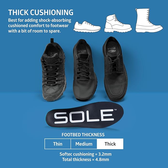 SOLE Active Thick Insoles - Custom Moldable Orthotic Support for Any Arch Type, Plantar Fasciitis Relief - Multiple Sizes