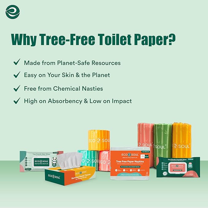 ECO SOUL Bamboo Toilet Paper 12 Mega Rolls 3 Ply, 300 Sheets per Roll | Eco-Friendly Septic Safe Organic Bath Tissues Sustainable Toilet Paper Compostable - FSC Certified