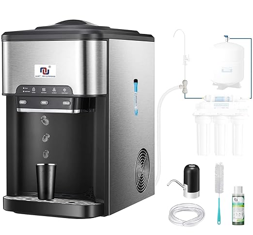 NUNET 3-in-1 Ice Maker Water Dispenser Water Cooler Filled by Water Line w. 10ft Water Inlet Hose 1/2" &1/4" Connector Ho...