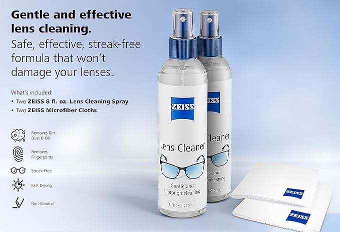 ZEISS Lens Care Pack – 2x 8oz Streak-Free Lens Spray and Microfiber Cloths for Eyeglasses and Optics