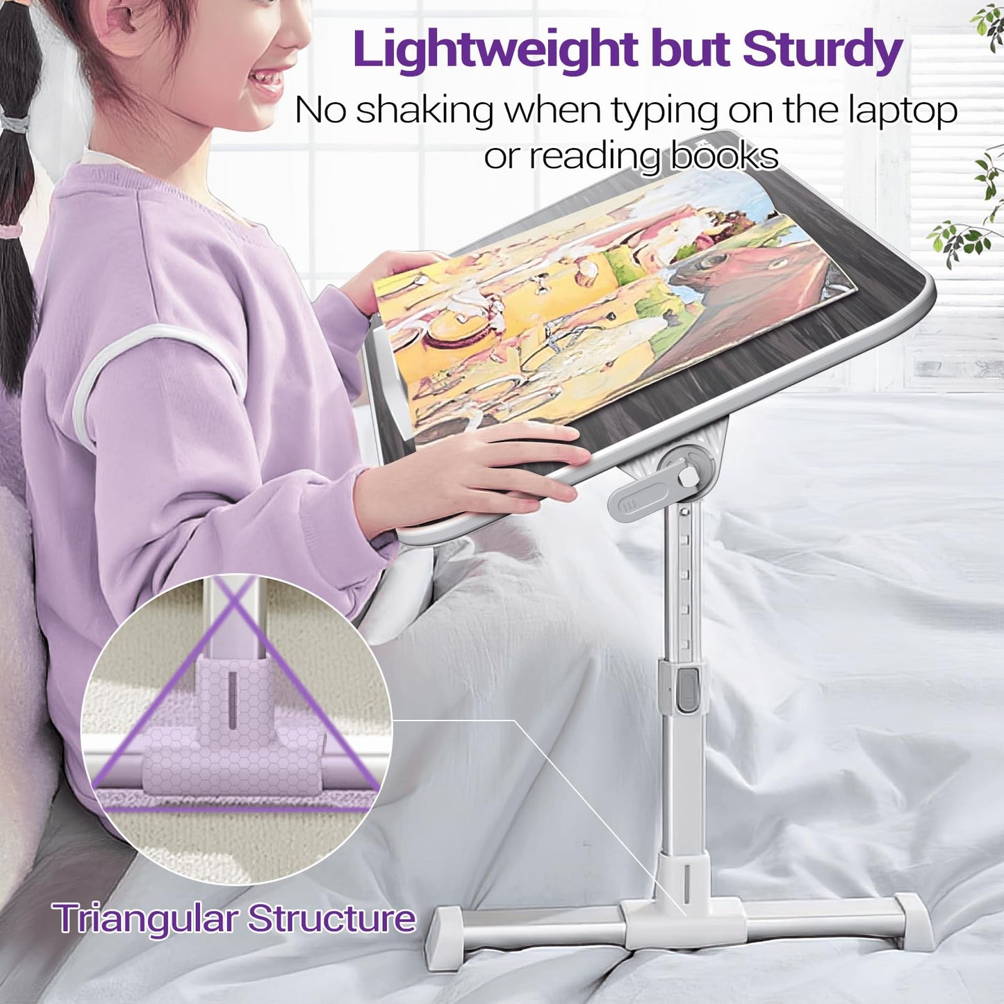Laptop Bed Tray Table, Nearpow (Larger Size) Adjustable Laptop Bed Stand, Portable Standing Table with Foldable Legs, Foldable Lap Tablet Table for Sofa Couch Floor - Large Size