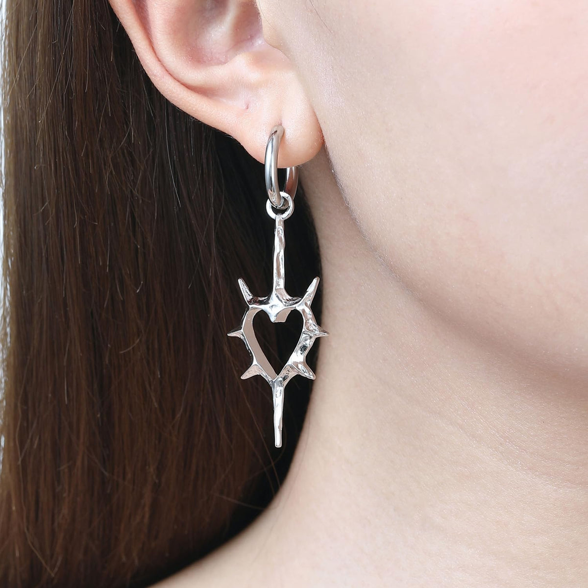 Gothic Punk Heart Shape Spike Earrings Huggie Hoop Earrings Halloween Christmas New Year Goth Jewelry Gift for Women-Style A