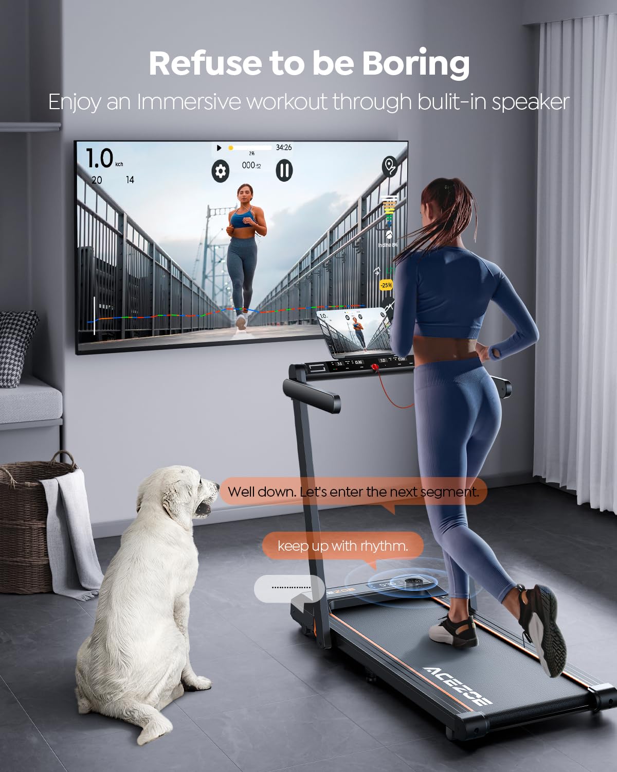 Acezoe Foldable Treadmill with Handle Bar, 2.5HP Treadmills for Home, Under Desk Treadmill with 300LBS Capacity, Walking Pad with Speaker, APP/Remote Control