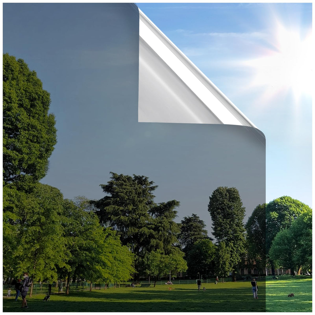 rabbitgoo Window Privacy Film One Way Window Tint for Home, Removable Reflective Heat Sun Blocking Anti UV Glass Door Covering, Mirror Tinting Film House Office, 17.5 in X 6.5 Feet, Black Silver