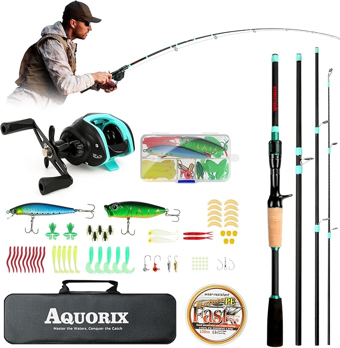 Aquorix Fishing Pole Combo Set – Spinning & Baitcasting Travel Lure Rod Kit, Medium Power, X-Fast Action, 5'11"/6'11", 4/...