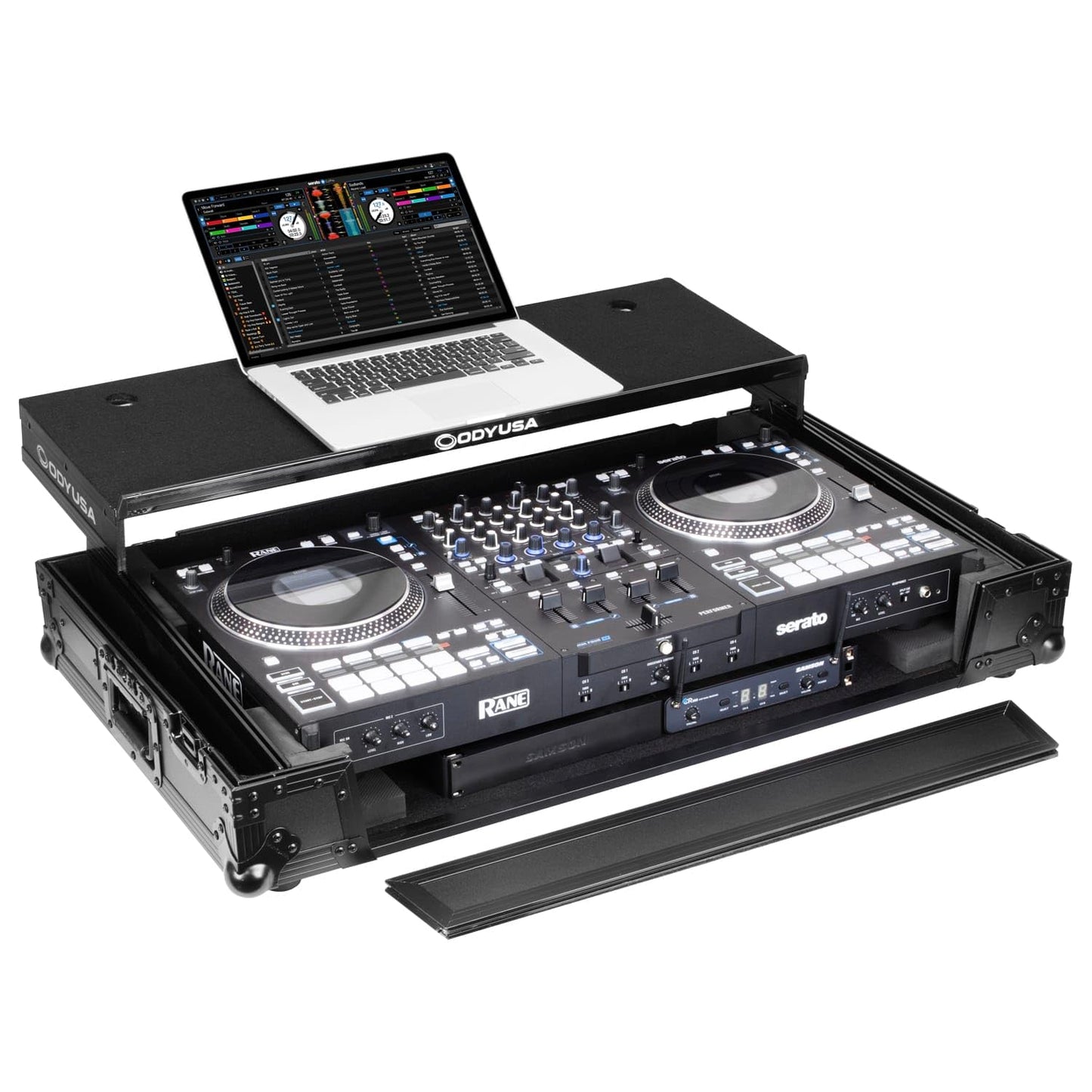 Odyssey Fzgsperformerw1Bl Rane Performer Black Label 1U Flight Case With Glide Style Laptop Platform And Wheels