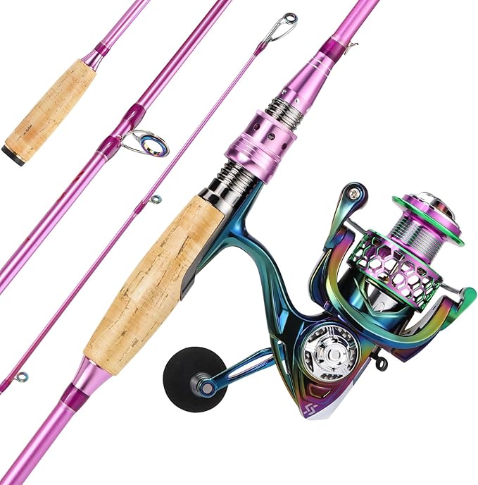 Sougayilang Spinning Rod Reel Combos,Colorful Two Pieces Spinning Pole with Smooth Strong Reel Available for Freshwater Sa...