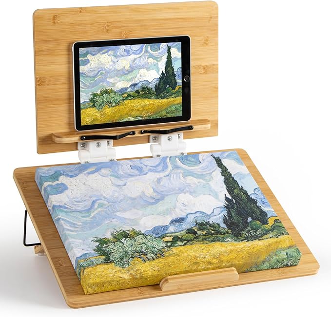 ANBOXIT Folding Bamboo Tabletop Easel, 19.7" x 14.2" Base and 15.4" x 11" Adjustable Upper Board, Portable Desktop Arts & ...