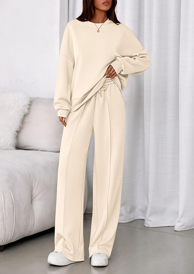 PRETTYGARDEN 2 Piece Sets For Women Fall Trendy Long Sleeve Sweatshirt Wide Leg Pants Loungewear Set Matching Sweatsuit