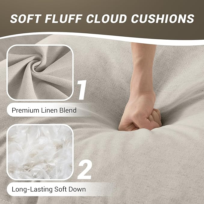 Lopzeho Cloud Sectional Sofa, Down Fill Cloud Couch, Convertible Modular Couch with Washable Cover, Movable Ottoman, Sectional Couches for Living Room, Bedroom, Small Apartments, Linen, Light Gray