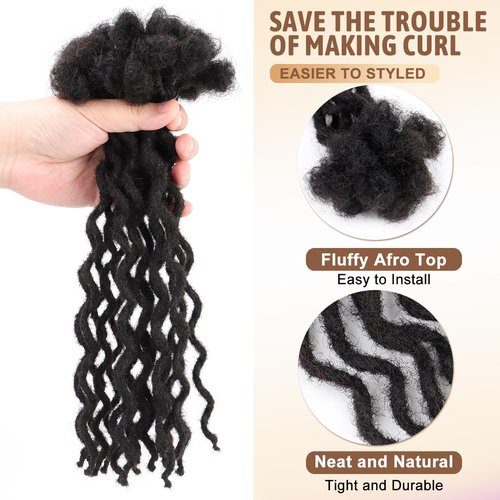 10'' Human Hair Wavy Dreadlocks – 30 Strands Curly Loc Extensions, 0.6cm Diameter, Natural Looking and Lightweight, Great for Loc Style Refresh