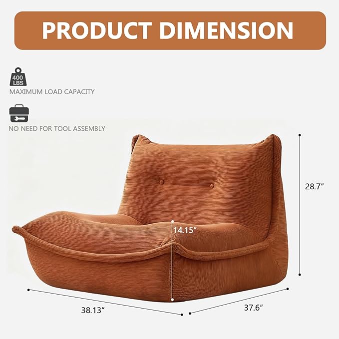 LEIMAOFC Bean Bag Chair,Memory Foam Bean Bag Chairs,Filled with High-Resilience Memory Foam,Skin Friendly Corduroy Fabric,for Living Room, Bedroom, Apartment