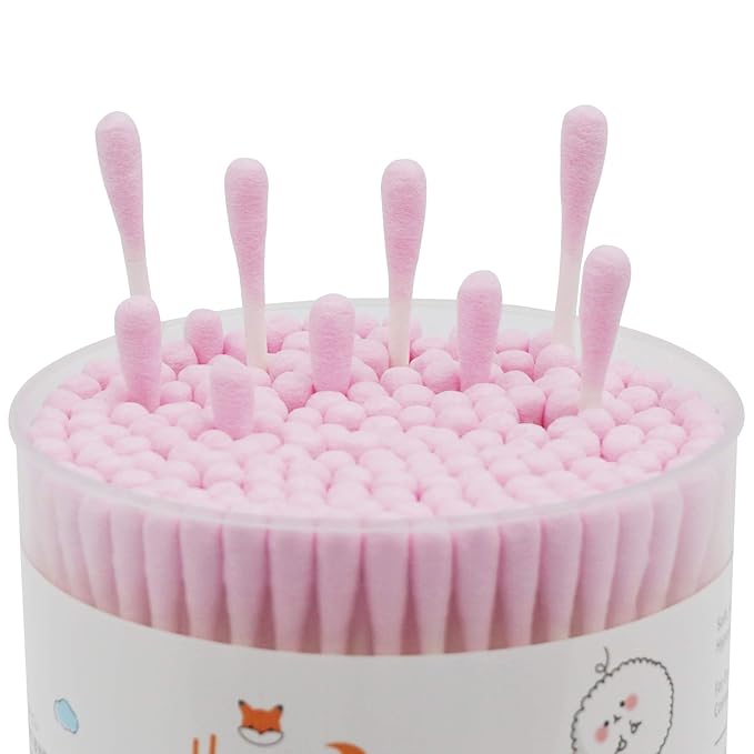 Pink Cotton Swabs Spiral - 800 Count Organic Cotton Buds Double Side Tightly Wrapped Cotton Tips Paper Stick Soft Gentle Lint-Free Cruelty-Free, Round & Spiral (Pink)