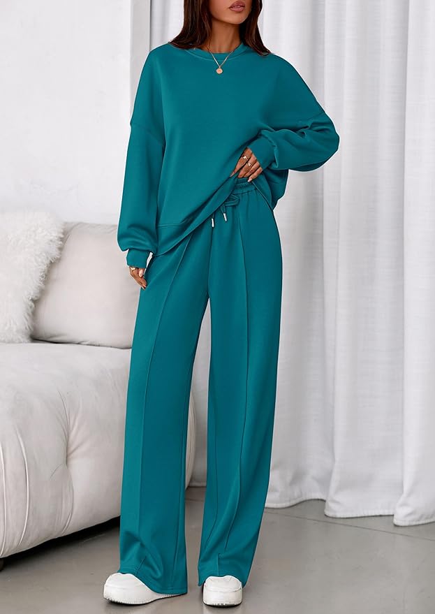 PRETTYGARDEN 2 Piece Sets For Women Fall Trendy Long Sleeve Sweatshirt Wide Leg Pants Loungewear Set Matching Sweatsuit