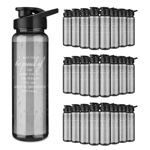 24 Pack Thank You Gifts Water Bottle Employee Coworker Team Appreciation Gifts 24 oz Inspirational Sports Bottles for Staff Women Men May You Be Proud of The Work Plastic Bottle, Black