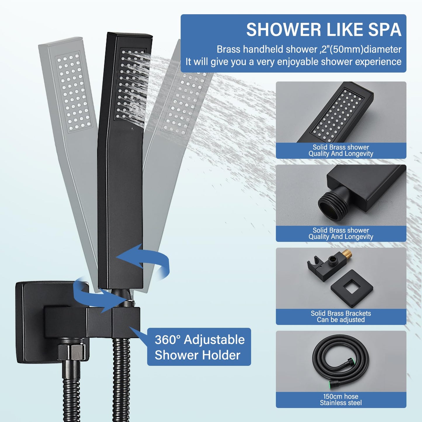 12 Inches Ceiling Mount Shower Faucets Sets Complete Shower System LED Rainfall Shower Head System Rough-in Valve Body and Trim Included Matte Black…