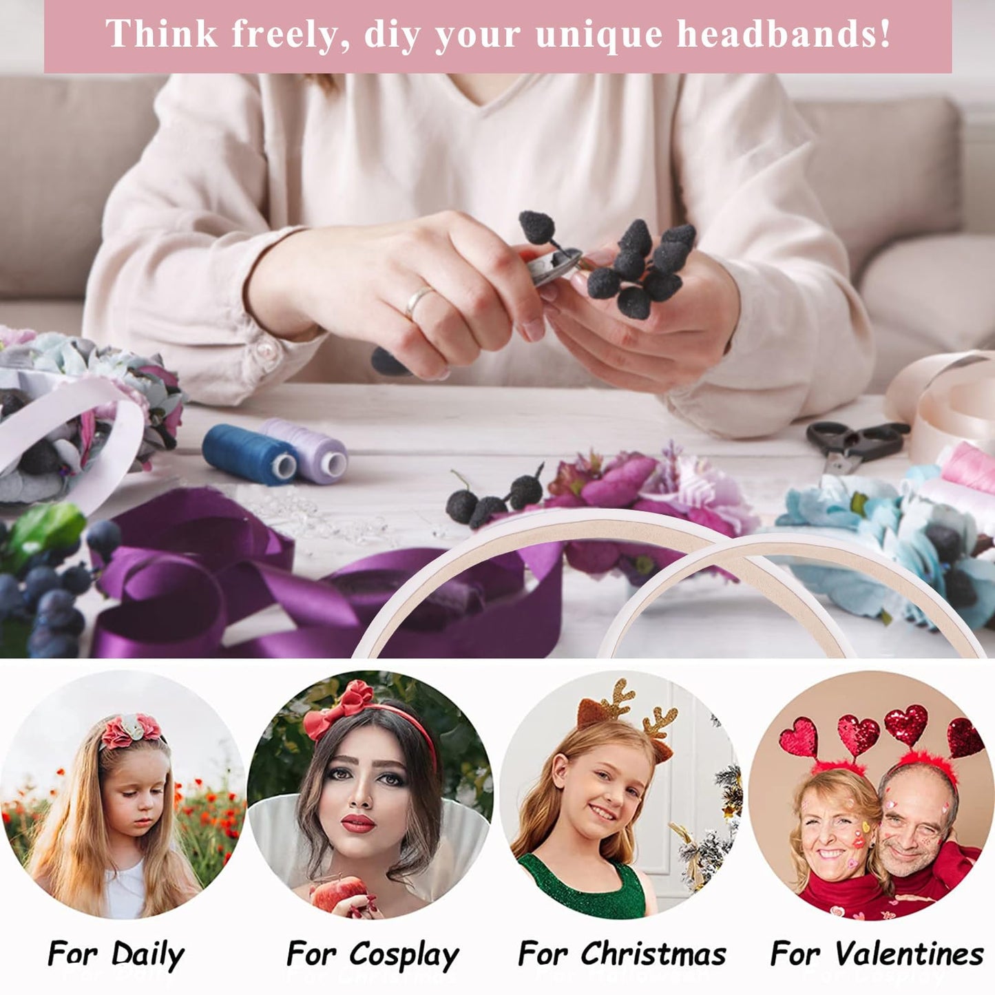 Wecoe White Satin Headbands, 10pcs Non Slip Fashion Hair Bands for Women & Girls' Hair - Holiday & DIY Costume Accessories