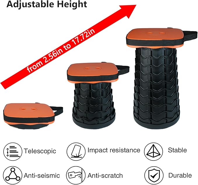 Outward Gear Upgraded Collapsible Stool Heavy Duty 550lbs Load Capacity Portable Folding Chair for Adults Camping Stool Sturdy Foldable Stool (Orange)