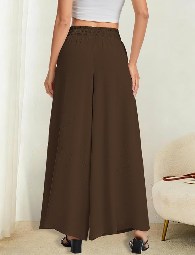 Women’s Wide Leg Pants Drawstring Elastic Waist Casual Trousers Lightweight Loose Lounge Pants with Pockets