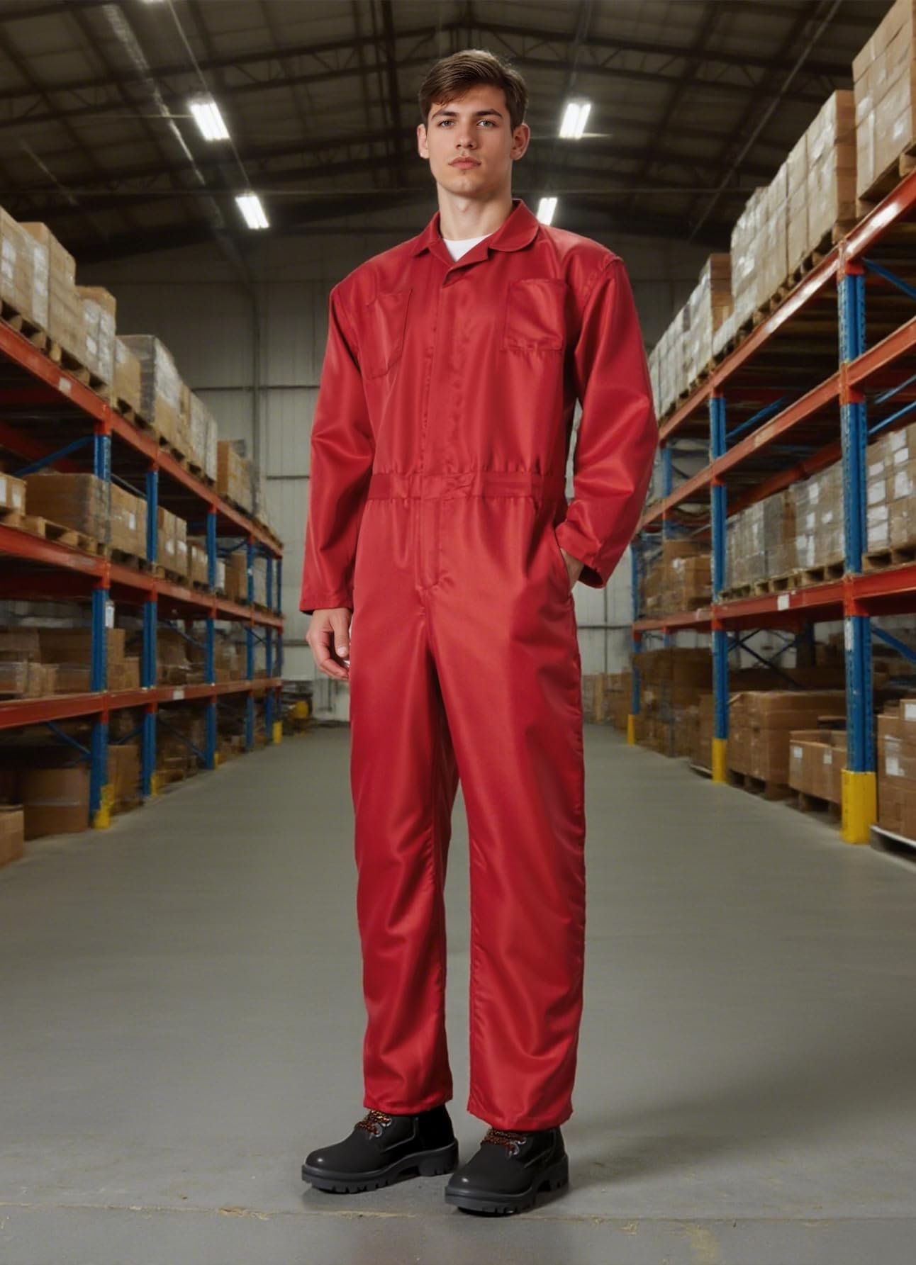 JEGERMIG Adult Navy Blue Jumpsuit Coveralls Workwear Halloween Horror Killer Long Sleeve Costume for Men