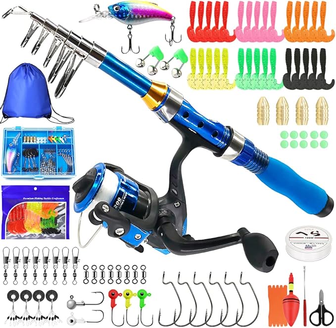 Kilitn Kids Fishing Rod, 1.5M 61Inch 4.92Ft Portable Telescopic Fishing Pole and Reel Combos and String with Fishing Line ...
