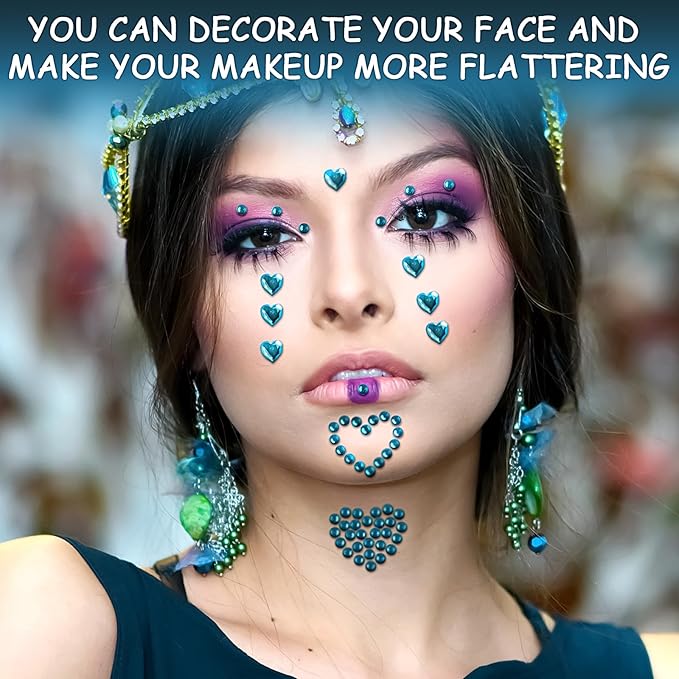 3 Sheets Rhinestone Stickers Self Adhesive Rhinestones Gems for Face Eyes Makeup Hair Body Stick on Rhinestones Stickers for Valentine Festival Decal Decor(Aqua Blue)