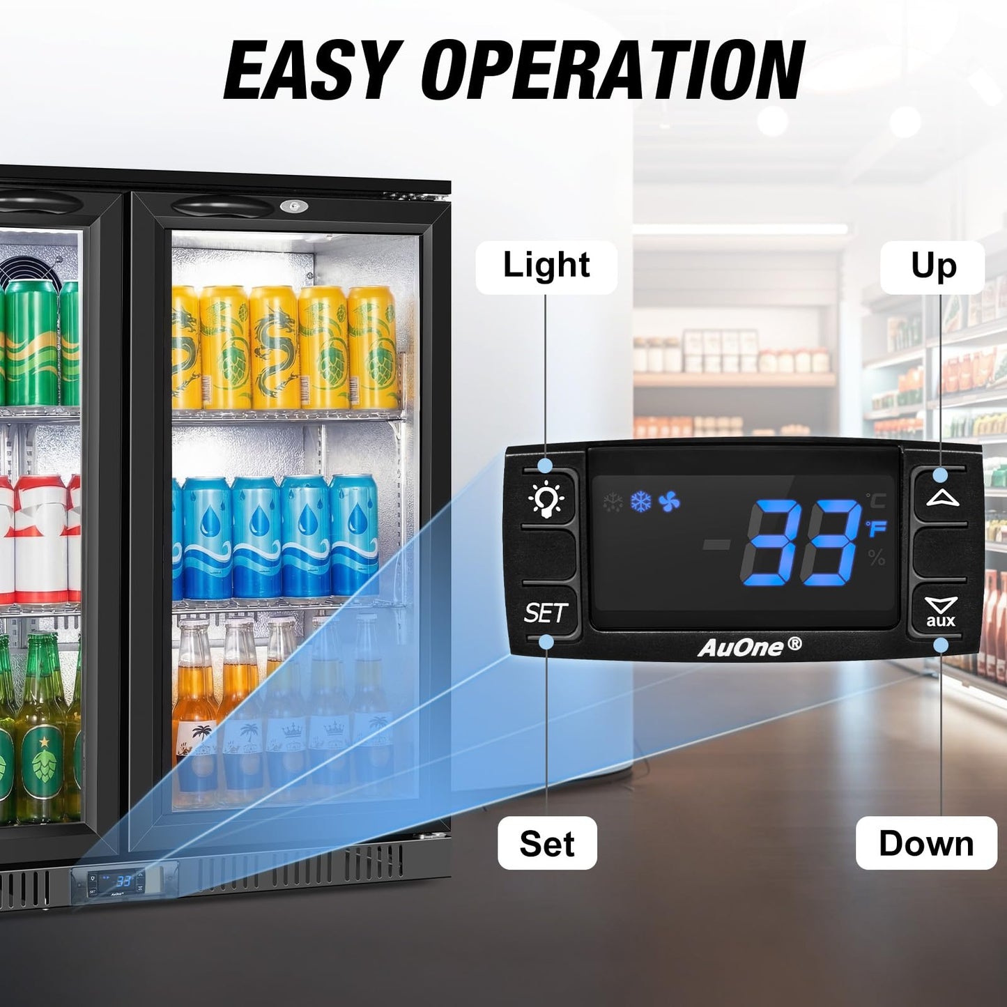 Beverage Refrigerator Under Counter, Back Bar Cooler with 2 Glass Door, Commercial Display Fridge 35.42 Inch Wide 7.4 Cu.Ft, Drink Fridge for Beer Soda Wine, Beverage Cooler for Kitchen Shop Bar