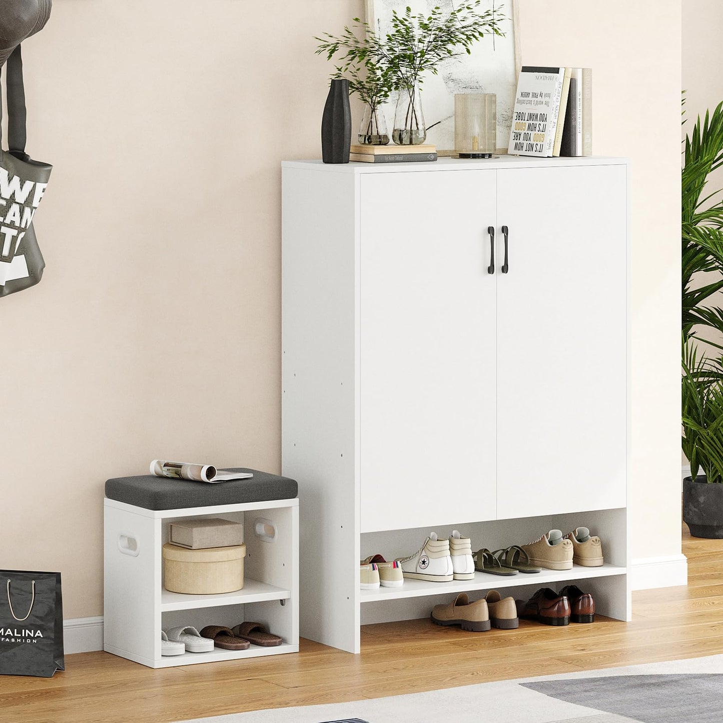Soohow Shoe Cabinet with Doors, 7 Tier 28 Pairs Shoe Cabinet Storage for Entryway, Hidden Narrow Shoe Cabinets with Adjustable Shelves for Hallway, Living Room
